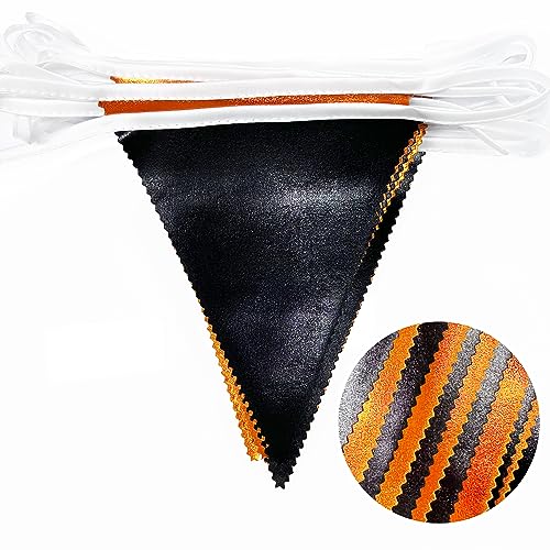 Black Orange Party Decoration Metallic Fabric Triangle Pennant Banner Flag Bunting Garland for Graduation Halloween Fall Autumn Thanksgiving Birthday Wedding Shower Bridal Shower Party Supplies (36 Count)
