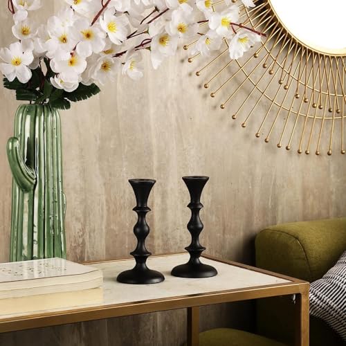 Black Candle Holders Set of 2 Decorative Centerpiece Table Candlesticks Holders for Taper Candles Home Decor Easter Candle Holders for Dinner Party Wedding Decorations