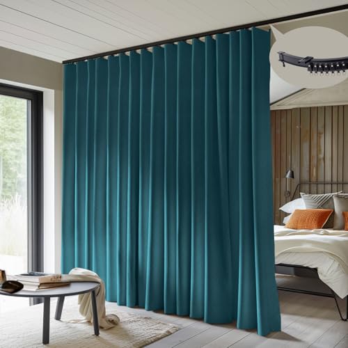 Room Divider Curtains with Flexible Ceiling Curtain Tracks Set