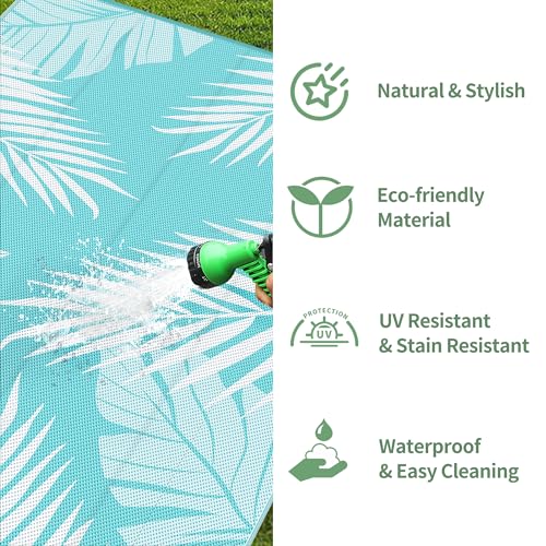 Outdoor Rug Waterproof Plastic Rugs 10'x14' for Camping Navy White (140 Sq Ft)