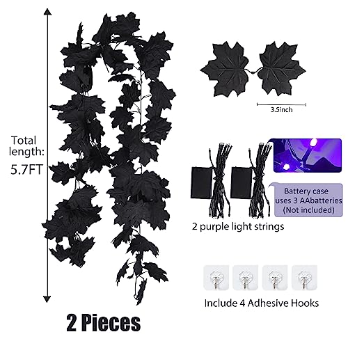 Black Halloween Maple Leaf Garland with Purple Light (2 Count)