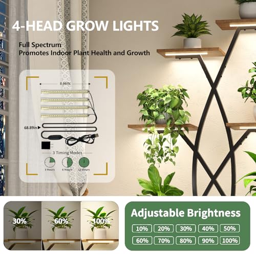 9 Tier 66" Tall Plant Stand with Grow Lights for Indoor Plants（Black）