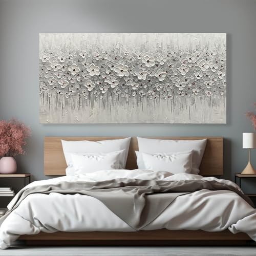 Large Canvas Wall Art for Living Room White Flowers Picture Hand