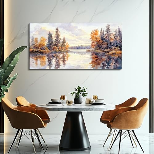 Modern Large Canvas Print Wall Art Abstract Ink Landscape Painting Home Decoration Natural Landscape Artwork Picture Living Room Bedroom Office Wall Decoration Ready To Hang 24x48 Inches