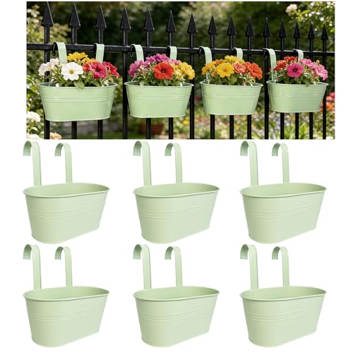 6 Pack 10" Balcony Hanging Metal Fence Planters Flower Pots (6 Count)