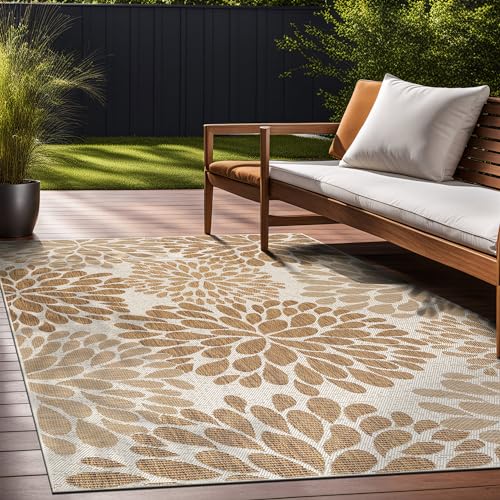 Outdoor Rug 10x14 Modern Exotic Tropical Leaf Area Rugs for Indoor and Outdoor Patio Deck Porch Garden Water Resistant Washable Outside Carpet