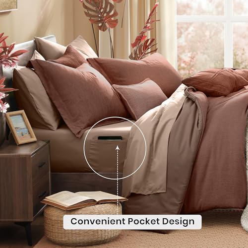 Twin XL Comforter Set 5 Pieces Terracotta Bed in a Bag for Dorm