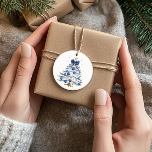 Blue and Gold Snowflake Christmas Tree Ceramic Ornament Gifts