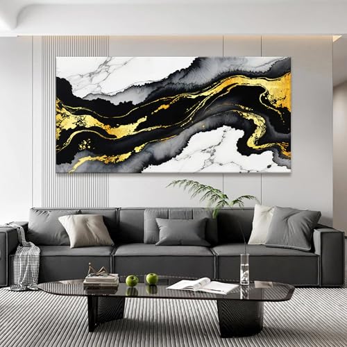Large Abstract Black And Gold Wall Art Canvas Art Wall Decor 29 x 58 In