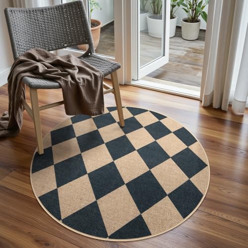 Checkered Easy Jute Round Rug 3ft (8.89 Count)