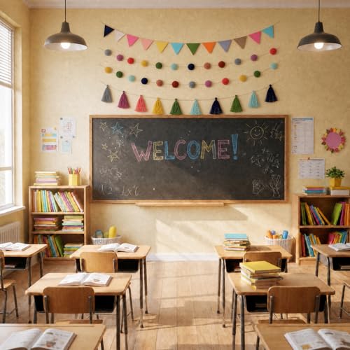 4 Pcs 9.8 ft Pom Pom Garland for Classroom Bulletin Board (4 Count)