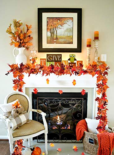 2 Pack Fall Maple Leaf Garland Artificial Maple Garland (11.8 Foot)