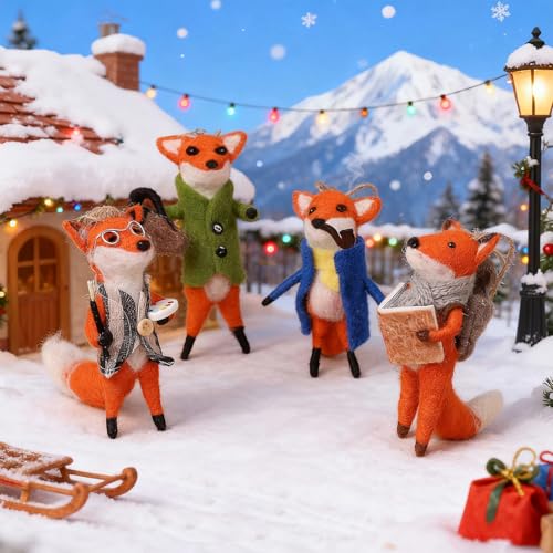 Set of 4 Christmas Felt Fox Ornaments (4 Count)