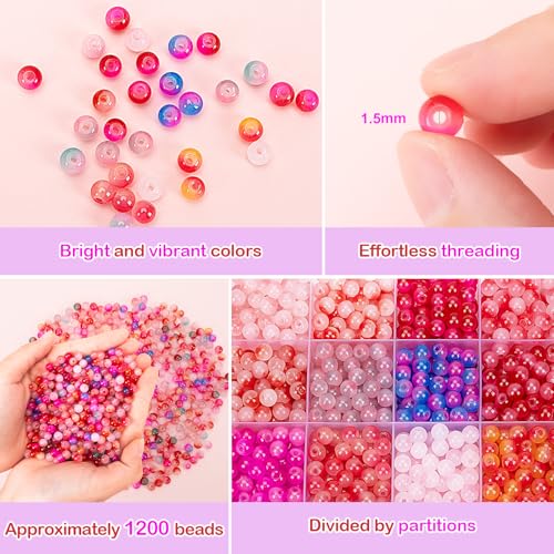 About 1200+ pcs 6mm Glass Beads Red Bracelet Making Kit (1200 Count)