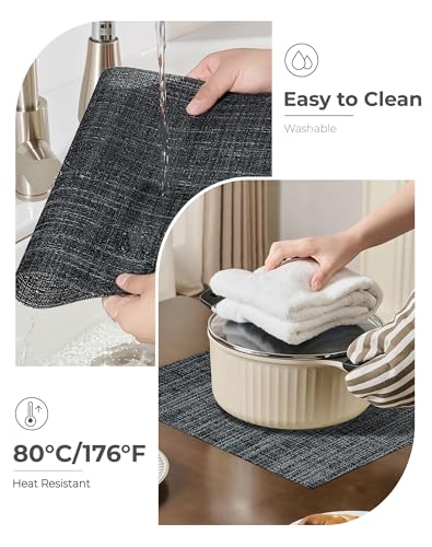 Black and Grey Woven Placemats Set of 8 (8 Count)