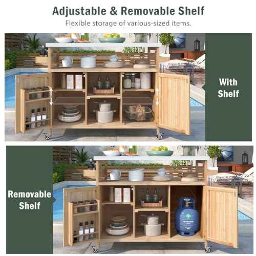 50.25" Outdoor Kitchen Island with Rolling Bar Cart & Storage Cabinet