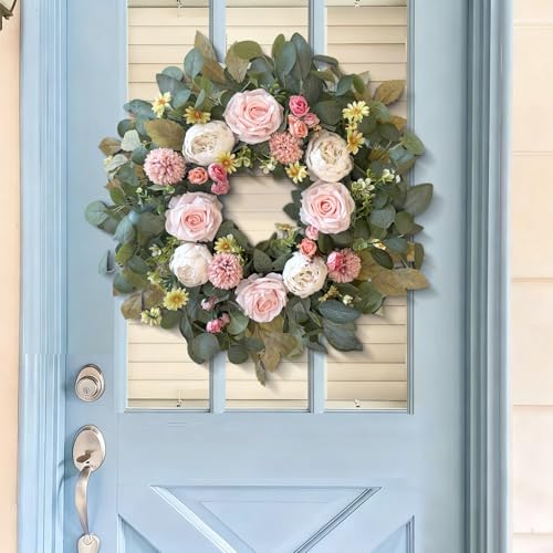 24 Inch Spring Peony Wreath Pink Rose Front Door Wreath