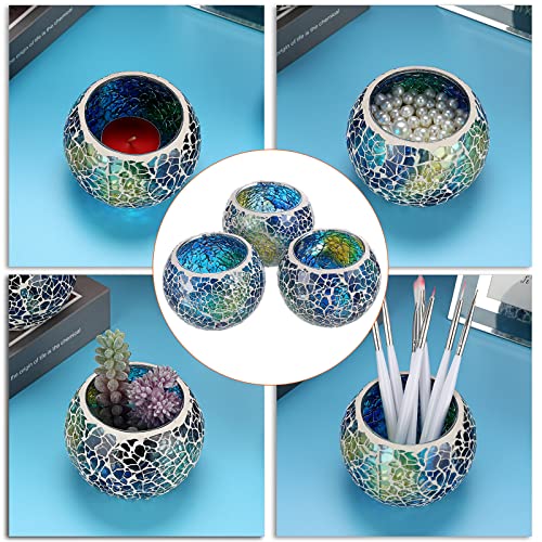 3PCS Mosaic Glass Tea Light Holders Round Bowl Votive Candle Holders
