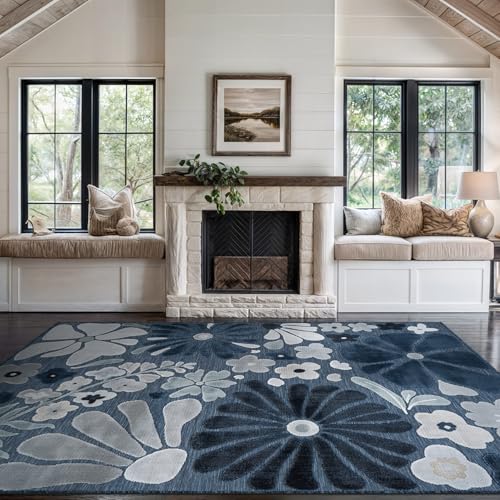 Outdoor Rug 9x12 Large Modern Floral Tropical Area Rugs for Outdoor and Indoor Patio Easy to Clean Non Shedding Living Room Porch Garden Washable Outside Carpet (108 Sq Ft)