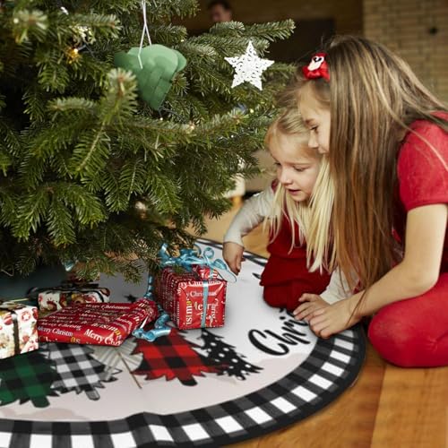 Christmas Tree Skirt 36inch Black and White Plaid Rustic Decor