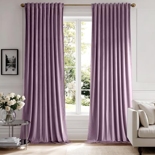 Lavender Velvet Pinch Pleat Blackout Curtains W52 X L96 Inches (2 Count)