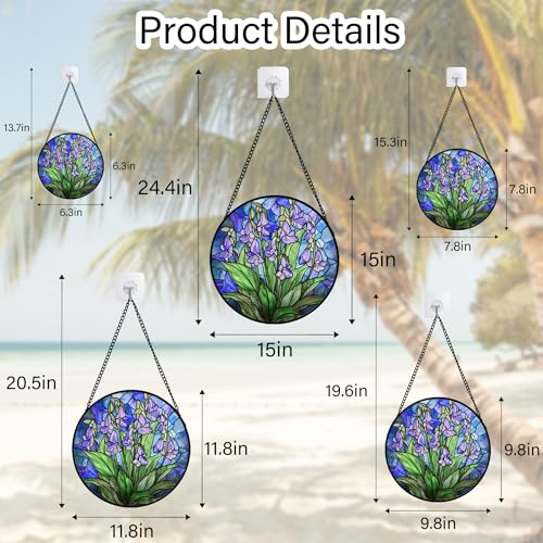 Stained Glass Window Hanging Suncatcher Purple Flower Gifts for Women 6.3"