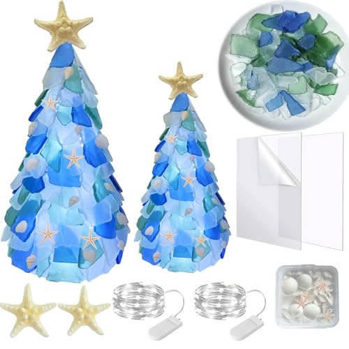 Christmas Tree DIY Kit Sea Glass Pieces for DIY Crafts Christmas Craft DIY Christmas Tree Lights Lamp Christmas Ornament Crafts