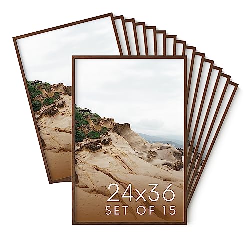 24x36 Walnut Oak Wood Picture Frames Set of 15