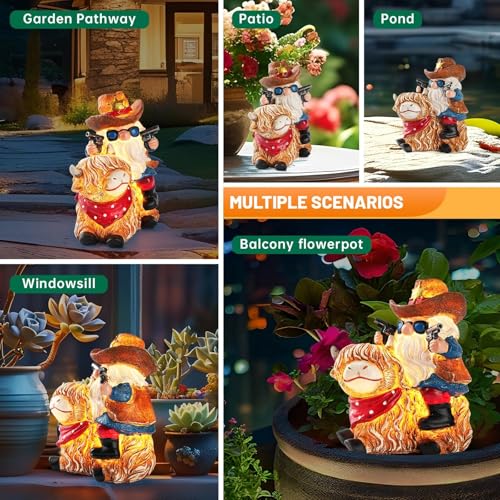 Solar Highland Cow Gnome Statue