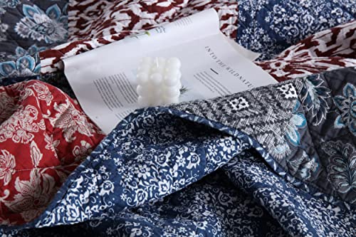 Quilts King Size Bedspread Quilt Set Lightweight Reversible Coverlet Set Real Patchwork Quilted Bedding Set for All Seasons