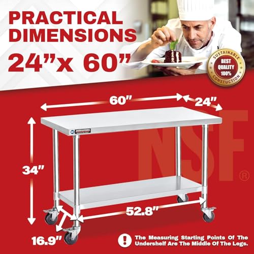 24x60 NSF Stainless Steel Cart Work Table