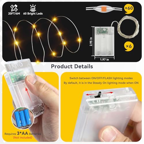 6 Pack Warm White Fairy Lights Battery Operated