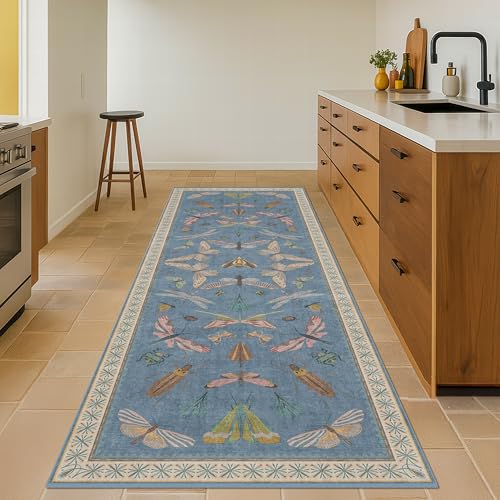 2'6''x10' Blue Insect Runner Rug for Hallway (25 Sq Ft)