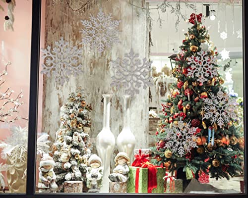 6pcs Large Silver Snowflakes Ornaments 12” Big Plastic Glitter Snowflake for Winter Indoor Outdoor Christmas Tree Window Room Decorations Giant Craft Snowflakes (6 Count)