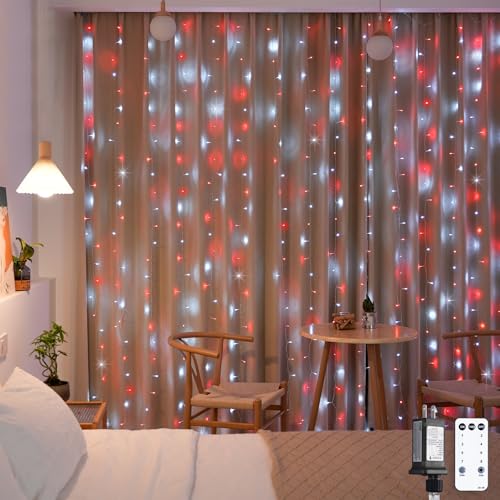 300LED Red and White Christmas Curtain Lights for Bedroom (9.8 Foot)