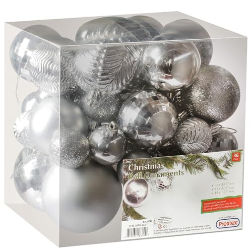 36pc Silver Christmas Ornaments Set