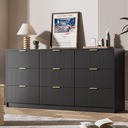 Black 9 Drawer Dresser for Bedroom