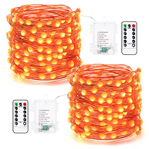 Orange Battery Halloween Fairy Lights with Remote 17.48 ft 50 LED (34.96 Foot)