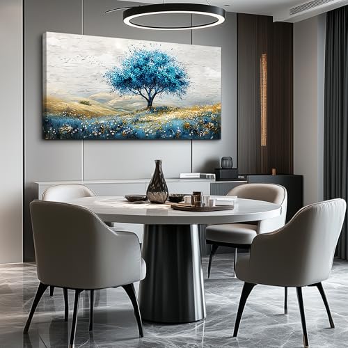 Large Canvas Wall Decoration For Living Room Wall Art For Bedroom Blue Tree Landscape Wall Paintings Office Decoration Farmhouse Mural Artwork Room Home Decor Posters Aesthetics 30x60 In