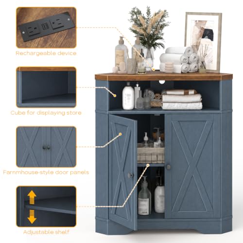 Small Corner Storage Cabinet with USB Ports and Outlets
