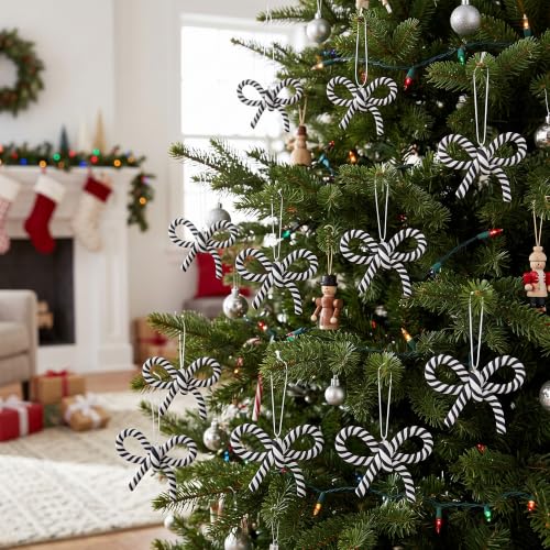 16 Pcs Black White Bow Candy Cane Hanging Ornaments Christmas Tree Decor (16 Count)