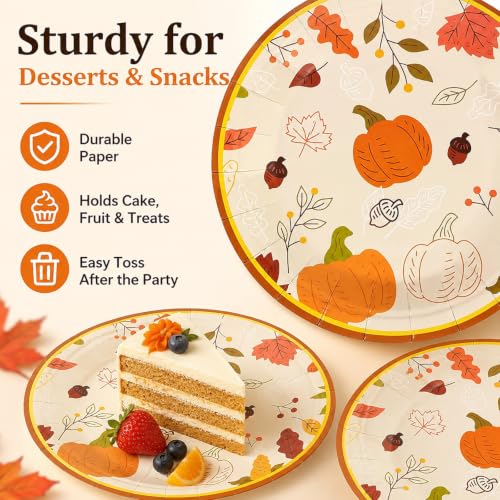 Fall Paper Plates 50 Pack Thanksgiving Day Party Dessert Plates (50 Count)