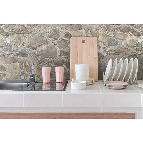 RMK9096WP Gray and Almond Weathered Stone Peel and Stick Wallpaper (28.1875 Sq Ft)