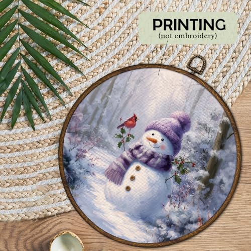 Winter Snowman Purple Christmas Wall Art Decor Framed