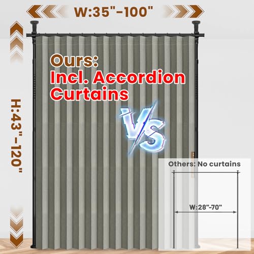 100% Blackout Room Divider Curtains Sets Grey W100 x L96 in 1 Panel No Drill Curtain Rods
