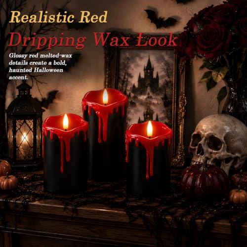 Black Red Drip Real Wax Flameless Candles