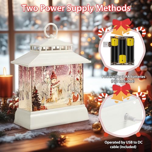 Christmas Snow Globe Lantern Water Glittering Lantern with 8 Songs & 6H Timer Romote Control Christmas Snow Globes USB & Battery Operated for Christmas Festival Decorations Gifts