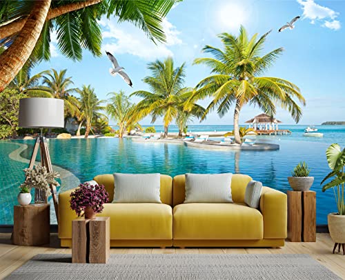 Palm Trees and Blue Sky Summer Island wall Mural Wallpaper for Bedroom 137" x 100" (95.12 Sq Ft)