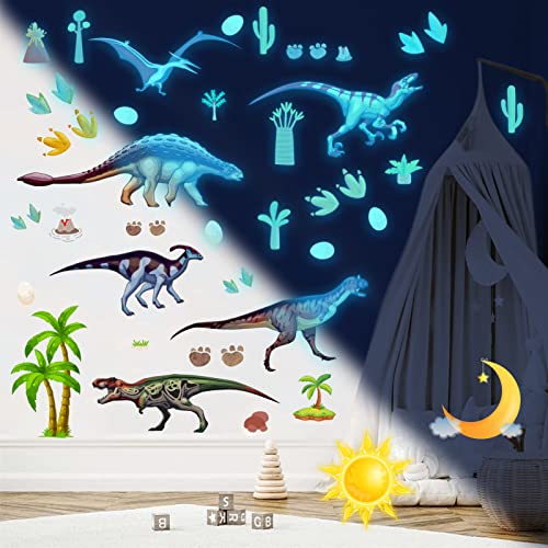 Glow in The Dark Dinosaur Wall Decals Dinosaur Room Decor for Bedroom (68 Count)