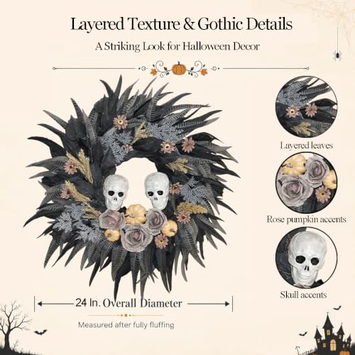 24" Halloween Wreath with 2 Skulls